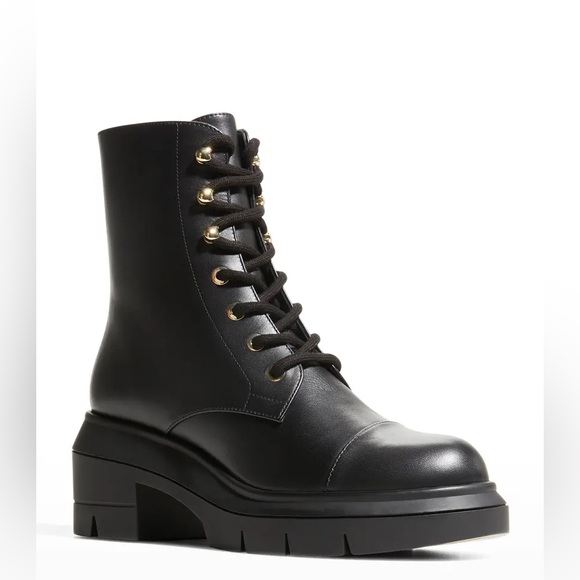 Stuart Weitzman Nisha Leather Combat Booties - Sz 8.5/39 - Picture 7 of 9